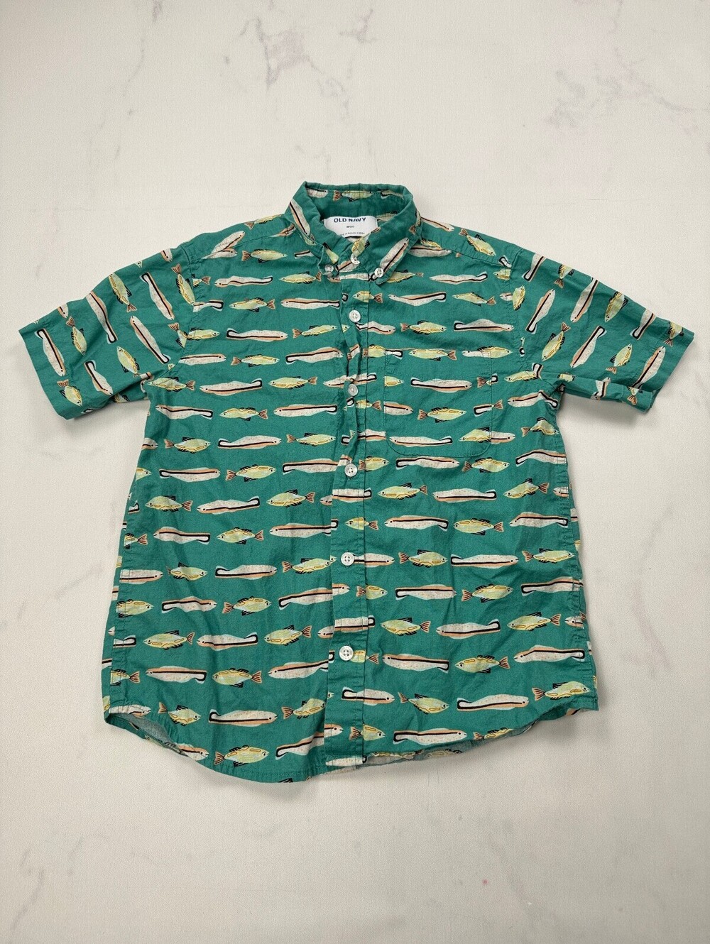 Old Navy Printed Button-Up Shirt Green 90S Shirt Blouse - Boys M(8)